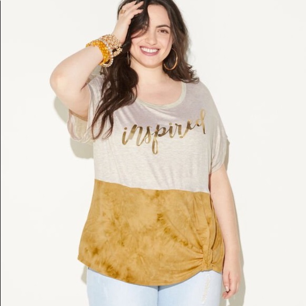 1X Inspired Tan & Mustard Colorblock High-Low Top